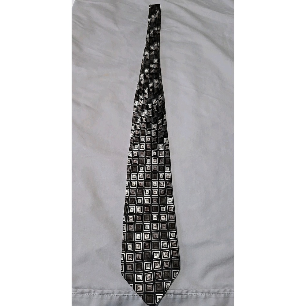 Haggar Men's Silk Necktie 58" Beige Cream Checkered 3.75" Wide